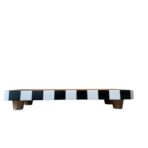 Black & White Checkered Enameled Mango Wood Serving Tray 12x6 Made In India NEW - Picture 12 of 16